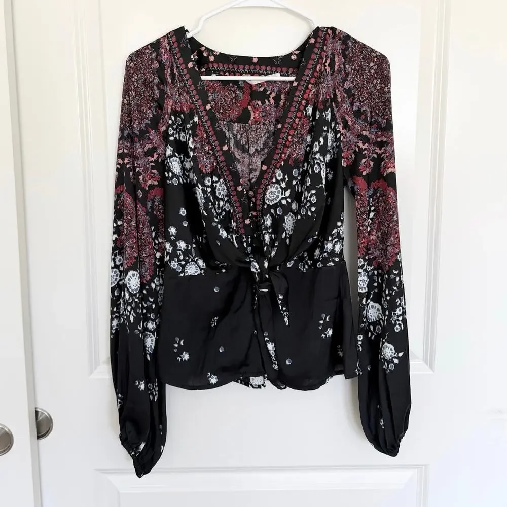 Free People Run Free Boho Tunic Blouse Night Combo XS